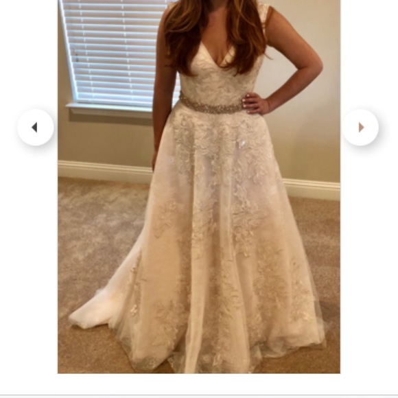 Appliqued Tulle-Over-Lace A-Line Wedding Dress - Picture 7 of 7